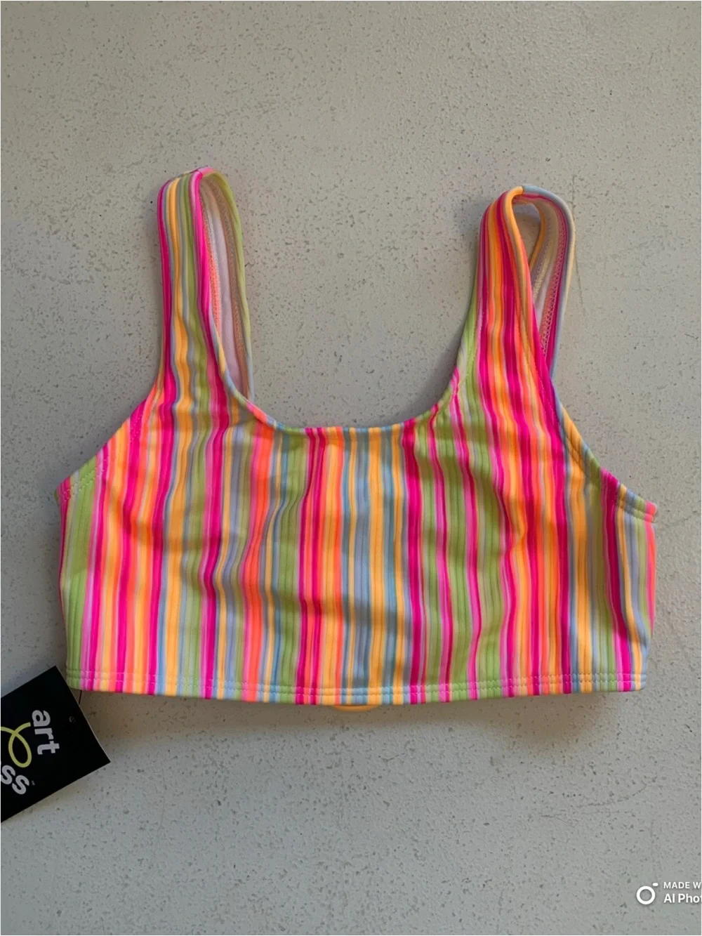 Art Class Girls Neon Pink Orange Stripe Bikini Set Swimsuit Size Large NWT
